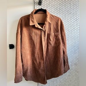 Lightweight oversized corduroy shacket in rust